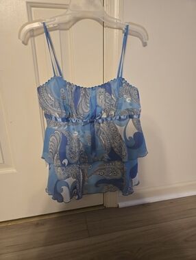 Rampage Blue Paisley Tiered Spaghetti Strap Tank Top